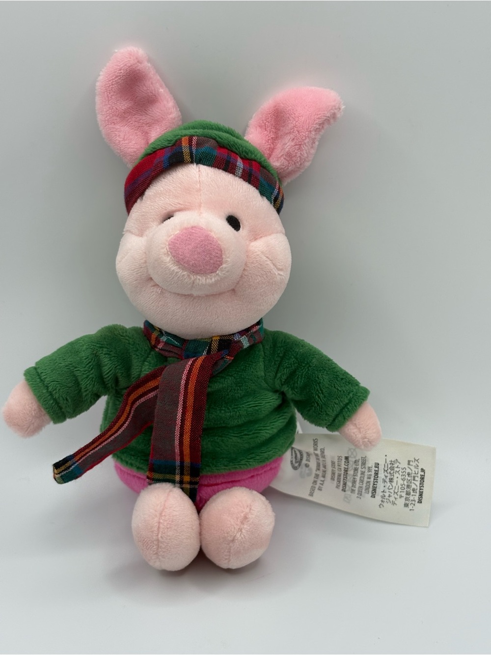 2016 Disney Store Winnie The Pooh Piglet Plush Green Coat Hat Plaid Scarf 6"